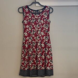 Floral Sleeveless Dress with Black Trim